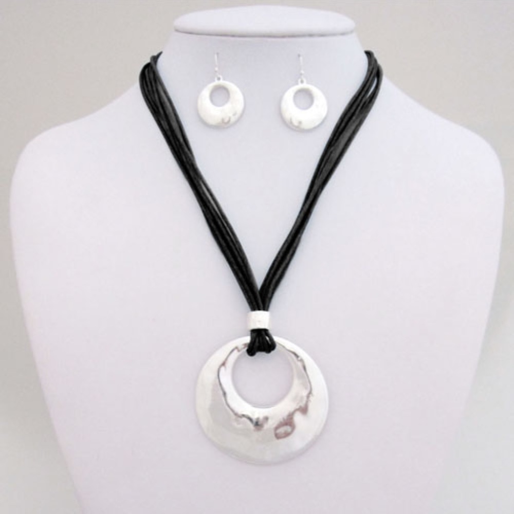 Pendant Necklace Black Cords Statement Piece with Matching Earrings - Picture 5 of 5